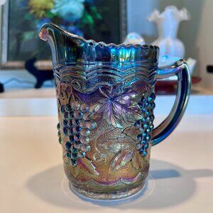 Imperial Grape Design Style Carnival Amethyst Iridescent Small Glass Pitcher